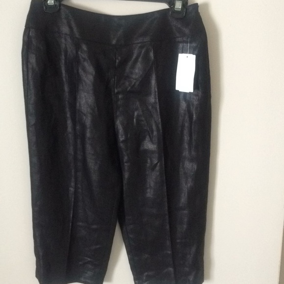 Longchamp black high rise crop coated linen pants - Picture 2 of 7